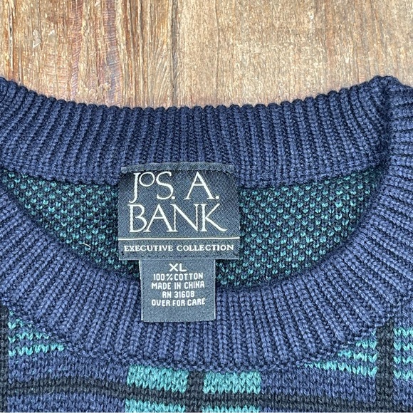 Jos A Bank Men’s Green Plaid Executive Collection 100% Cotton Sweater Sz XL - Picture 3 of 8